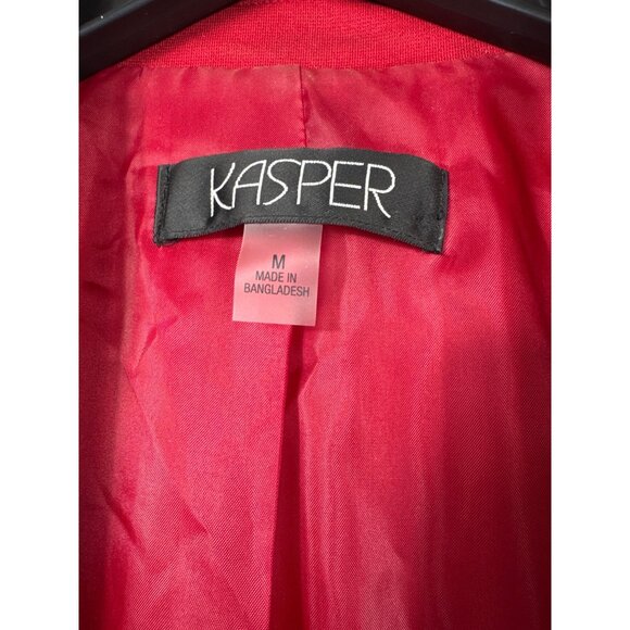 Kasper Red Womens Blazer Jacket M With Zipper Pockets & Ruched Sleeves - Picture 2 of 8